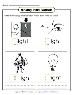 Missing Initial Sounds (-ight) Word Families Worksheet