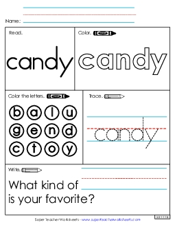 Worksheet 1: Candy Sight Words Individual Worksheet