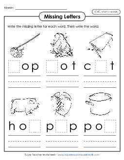 Missing Letters 2 (Short O) Phonics Cvc Worksheet