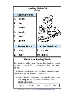 Spelling List A-20 Spelling A Worksheet