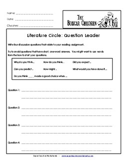 Lit Circles: Question Leader Free Book The Boxcar Children Worksheet