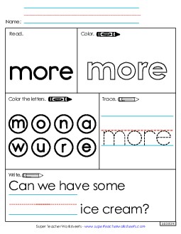 Worksheet 1: More Free Sight Words Individual Worksheet