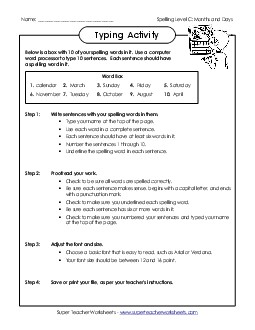 Typing Sentences (C-Months and Days)  Spelling C Worksheet