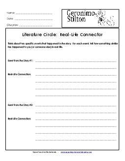 Literature Circles: Real-Life Connector Book Geronimo Stilton Worksheet