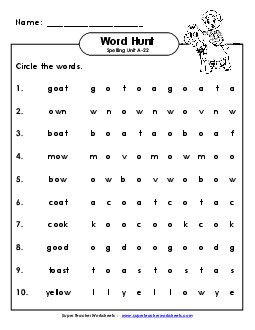 Horizontal Word Hunt (A-22) Spelling A Worksheet