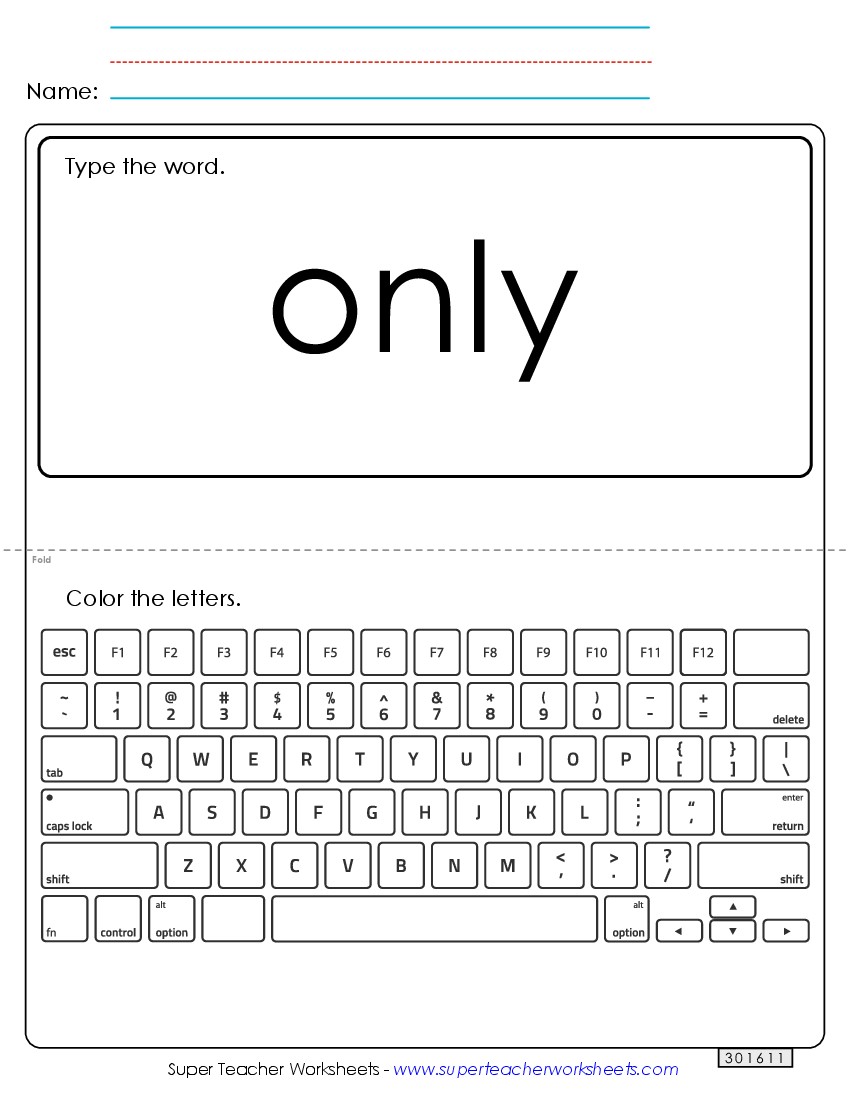 Type the Word: Only Sight Words Individual Worksheet