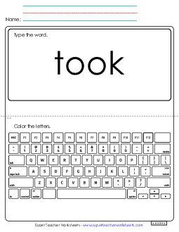 Type the Word: Took Sight Words Individual Worksheet