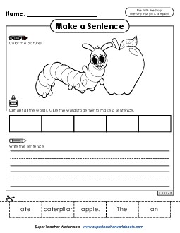 Make a Sentence (Apple) Picture Book Very Hungry Caterpillar Worksheet