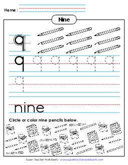 Nine: Trace, Print, Count Counting Worksheet