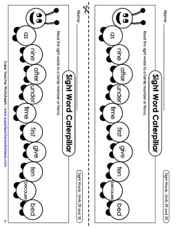 Sight Word Caterpillar: Units 29 and 30 Sight Words Worksheet