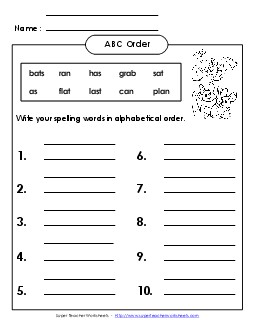 ABC Order - Write (B-1) Free Spelling B Worksheet