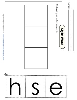 Large Cut-and-Glue: She Sight Words Individual Worksheet