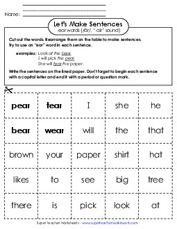 Make Sentences: Word Cards (-ear, \