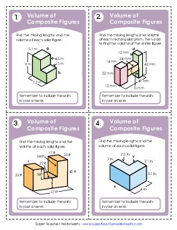 Task Cards: Volume of Composite Figures (Advanced) Worksheet