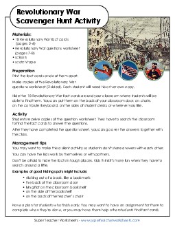 American Revolutionary War Scavenger Hunt Worksheet