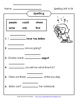 Sentence Completion (A-24)  Spelling A Worksheet