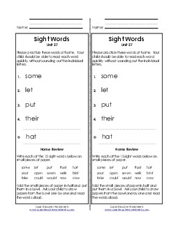 Take-Home List (Unit 27)  Sight Words Worksheet