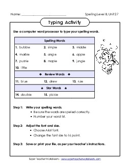 Typing Activity (B-27)  Spelling B Worksheet