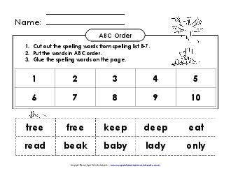 ABC Order: Cut n\' Paste (B-7) Spelling B Worksheet