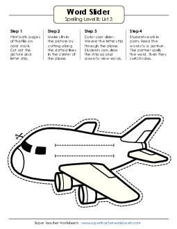 Word Slider (B-3) Spelling B Worksheet