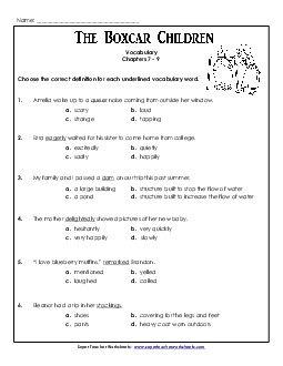 Vocabulary for Chapters 7-9 Book The Boxcar Children Worksheet