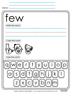 Write, Color, Type: Few Sight Words Individual Worksheet