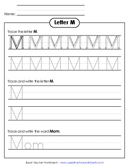 Uppercase M (Dotted Lines) Free Printing Worksheet