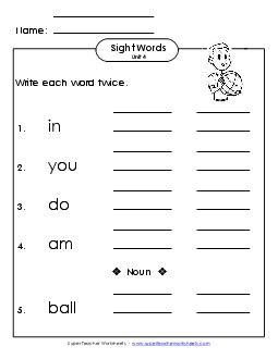 Write Twice (Unit 4) Sight Words Worksheet