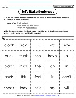 Let\'s Make Sentences (ck) Free Phonics Digraphs Worksheet