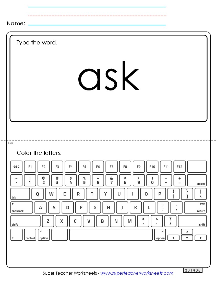 Type the Word: Ask Sight Words Individual Worksheet