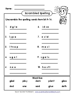 Word Unscramble (A-14) Spelling A Worksheet