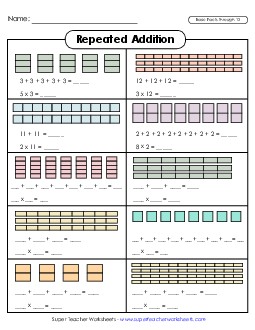 Repeated Addition - Boxes Multiplication Worksheet