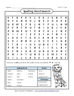 Word Search (C-7) Spelling C Worksheet