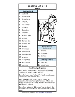 Spelling List D-19 Spelling D Worksheet