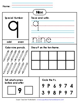 Special Number: Nine Counting Worksheet