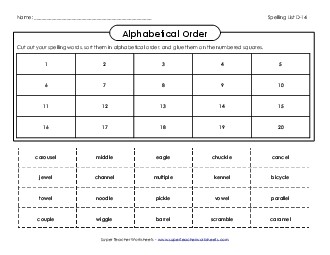 ABC Order: Cut & Glue (D-14) Spelling D Worksheet