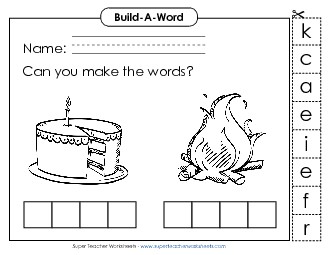 Build-a-Word: Cake and Fire Phonics Silent E Worksheet