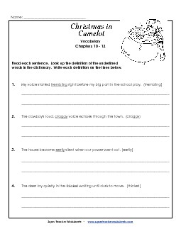 Vocabulary for Chapters 10-12 Book Christmas In Camelot Worksheet