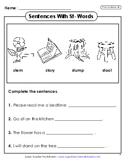 Sentences With ST Words Phonics Blends Worksheet