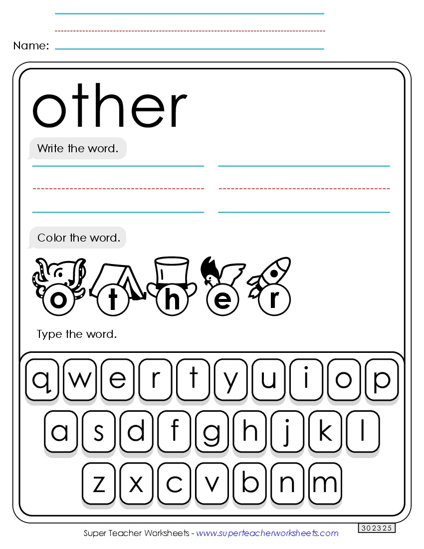 Write, Color, Type: Other Sight Words Individual Worksheet