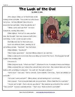 The Luck of the Owl  Reading Comprehension Worksheet