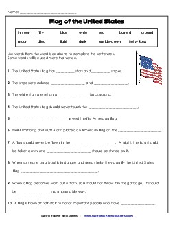 Flag Cloze Activity 2nd Grade Social Studies Worksheet