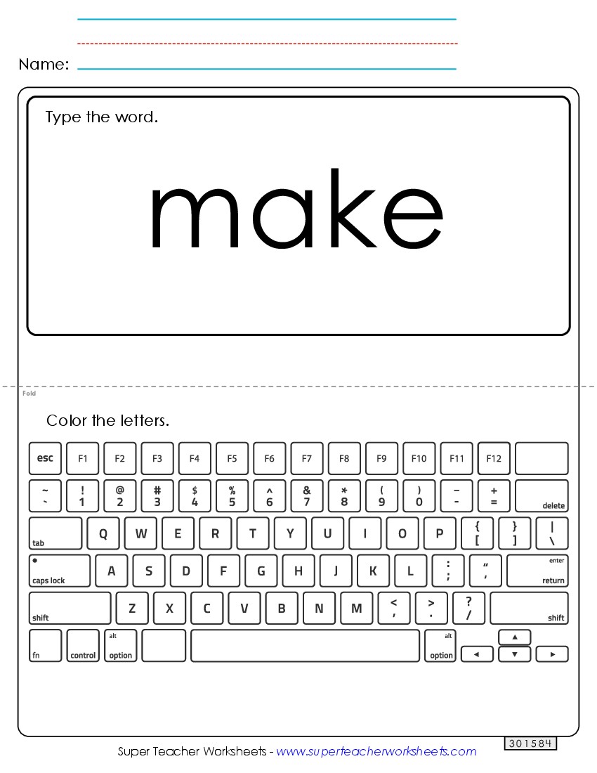 Type the Word: Make Sight Words Individual Worksheet