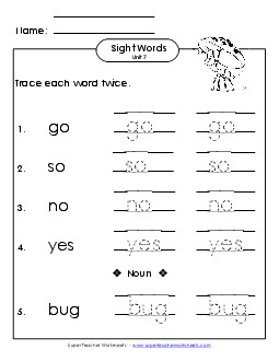 Trace Twice (Unit 7) Sight Words Worksheet