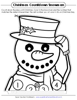 Christmas Countdown Snowman Worksheet