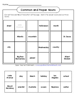 Cut-and-Glue Proper & Common Nouns Worksheet