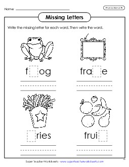 Missing Letters (Fr- Words) Phonics Blends Worksheet