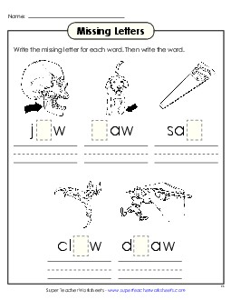 Missing Letters (-aw) Word Families Worksheet