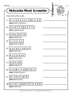 Word Scramble States Individual Worksheet