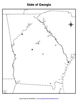 Blank Georgia Map with City Dots State Maps Worksheet